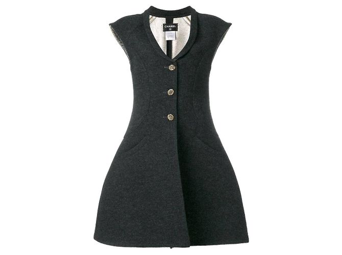 Abito cappotto grigio scuro Chanel - anni 2000 Bordò