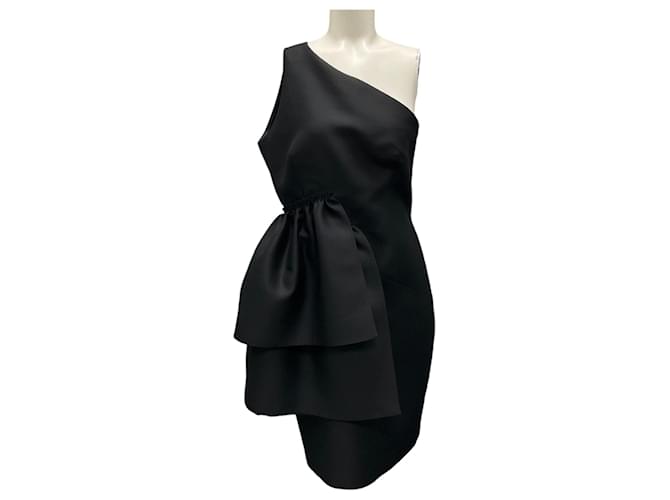 Autre Marque Martin Grant Black Layered Ruffle One Shoulder Dress Wool  ref.1714861