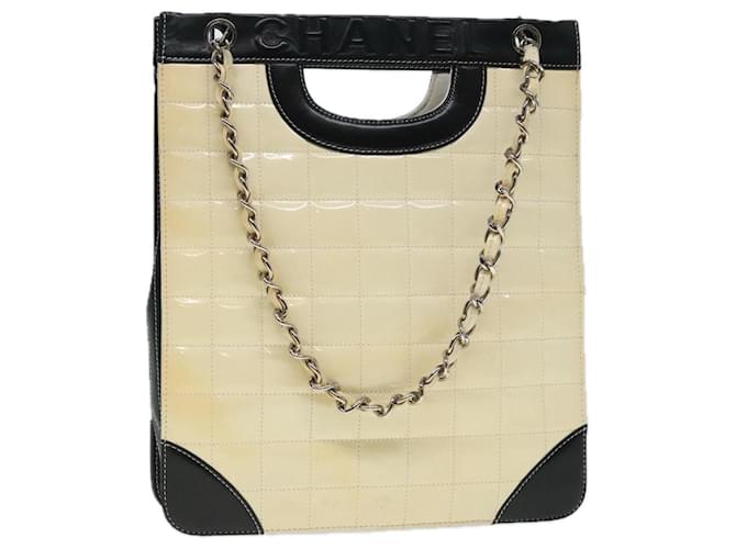 CHANEL Choco Bar Ketten Tote Tasche Lackleder WeiB Silber CC Auth 92064 ref.1715198 Joli Closet
