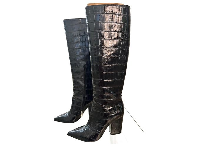 Botas Sergio Rossi de cuero grabado efecto cocodrilo negro
