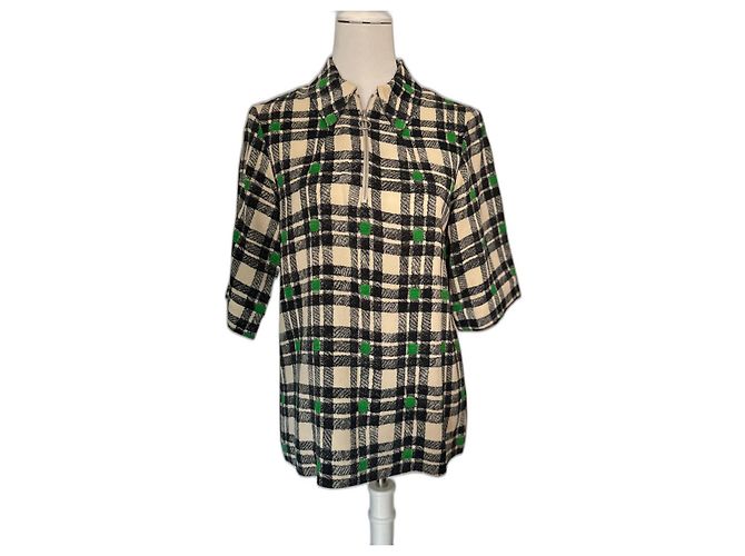 Dries Van Noten Karierte Bluse Schwarz Weiß Grün Viskose