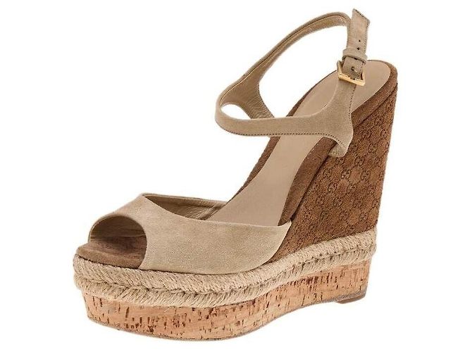 Marmont Gucci Microguccissima Pattern Suede Espadrilles Beige