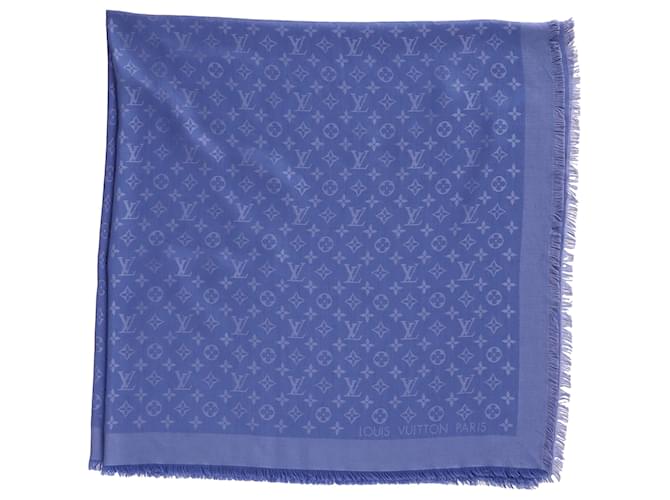 Louis Vuitton Monogram Shawl Scarf in Blue Silk  ref.1715882
