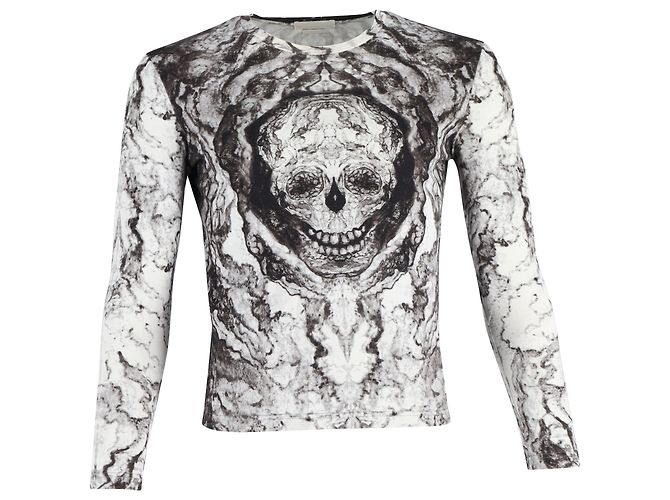 Camiseta de manga larga con estampado de calavera Alexander McQueen en algodón blanco