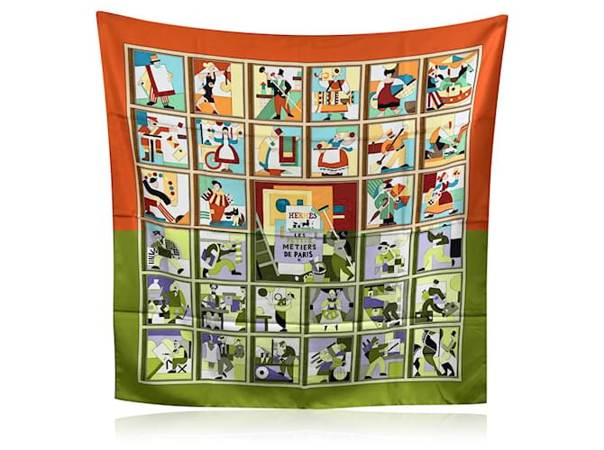 Hermès Hermes Paris Silk Scarf Les Petits Métiers de Paris 2006 Petrossian Orange  ref.1715935