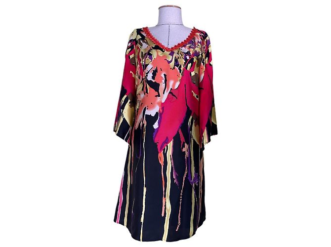 Autre Marque Vestido midi de seda Creton Multicolor