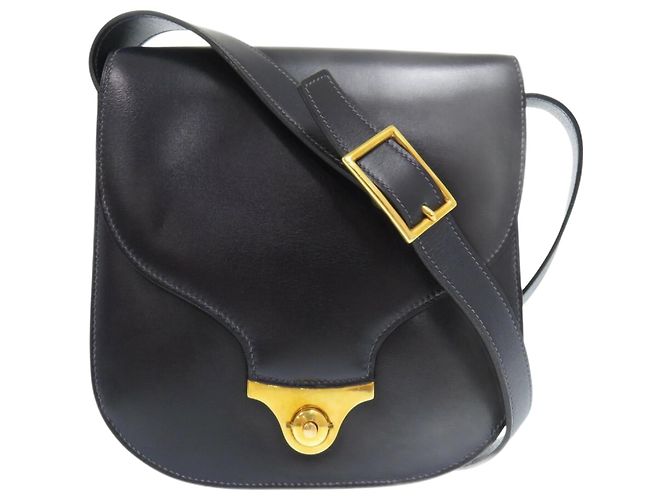 Hermès Bolsa de ombro em couro box preto Hermes