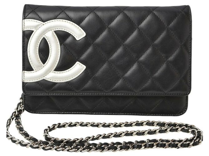 Cambon Chanel schwarze Lederkette Brieftasche