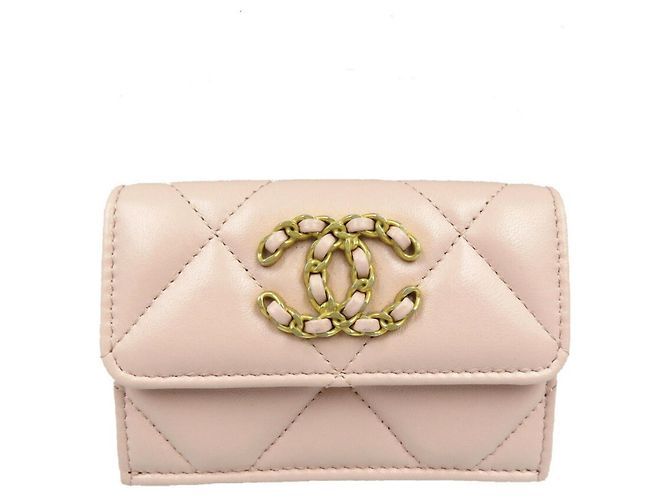 Chanel 19 Disneuf Small Coco Mark Tri-fold Wallet Pink