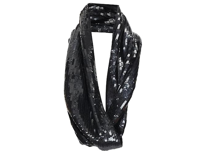 Autre Marque Monse Silk Sequinned Wrap Around Infinity Circle Scarf Black  ref.1717279