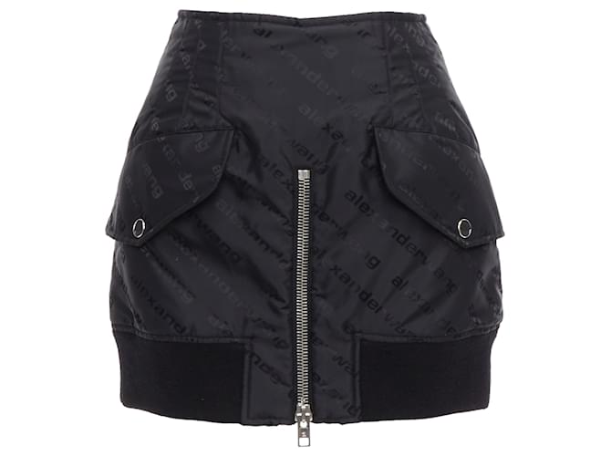 Autre Marque Alexander Wang Logo Print Deconstructed Bomber Nylon Mini Skirt Black  ref.1717375
