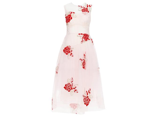 Simone Rocha Runway Rose Floral Embroidery Tulle Dress Red