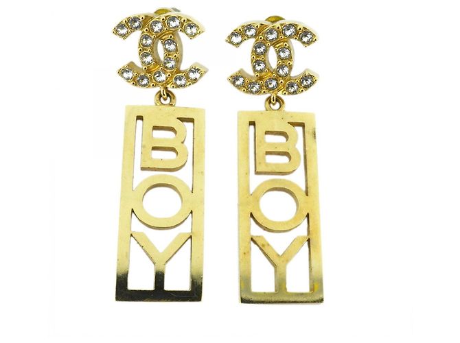 Orecchini in strass Chanel COCO MARK BOY D'oro