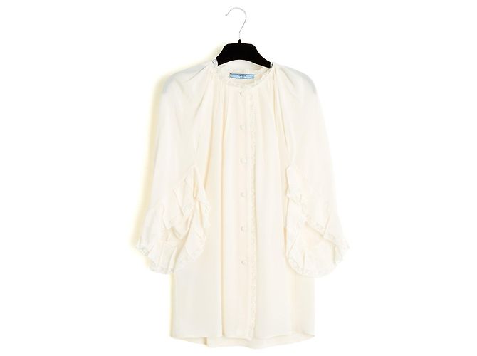 Blusa Prada Top FR36/38 Ecru de Seda com Mangas Frontais UK8/10 US6/8