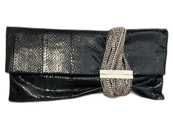 Jimmy Choo Clutch aus schwarzem glänzendem Pythonleder