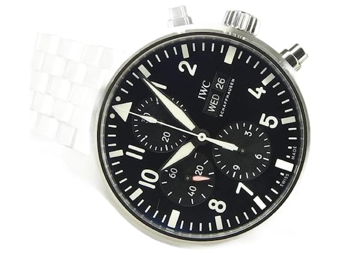 IWC Pilot's watch Chronograph black IW377710 Genuine goods Mens Silvery Steel  ref.1718383