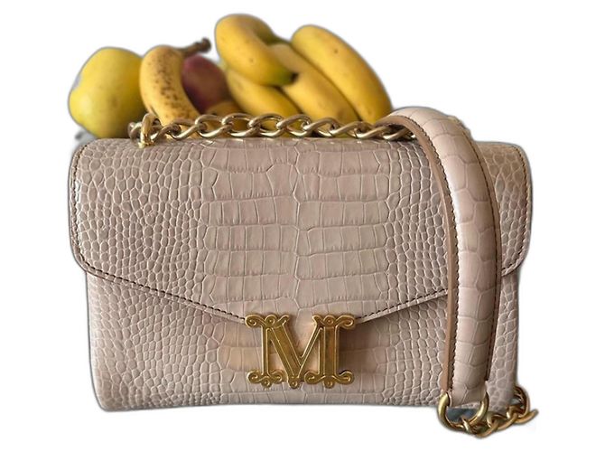Max Mara Borsa a Spalla Rosa Croco in Pelle