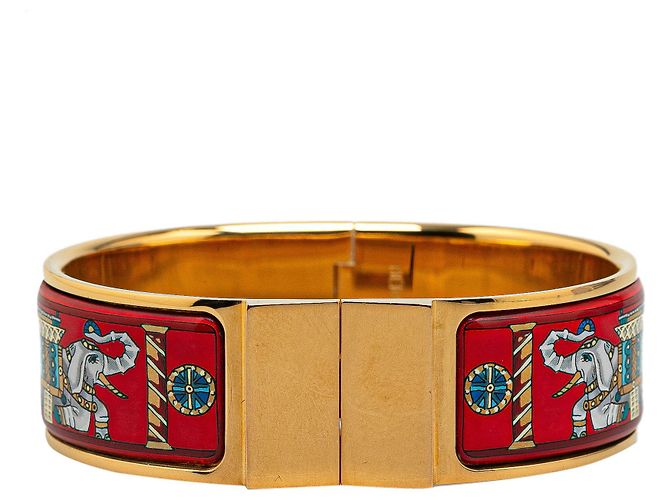 Rotes Hermès breites Emaille-Elefanten-Hingearmband 60