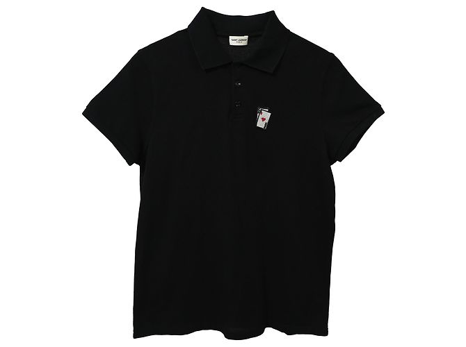 Polo de algodón negro con estampado de cartas de juego Saint Laurent