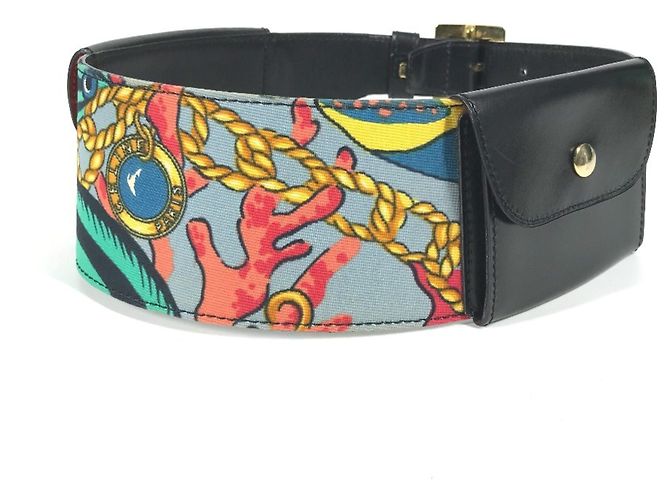 Belt Bag Céline Bolsa de cintura Celine com cinto largo e padrão de lenço Preto Multicor