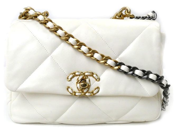 Bolsa de ombro com corrente Chanel 19 Branco Cru