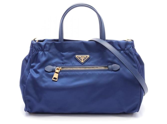 Prada Tessuto Saffiano Tote Bag Blue Leather Nylon ref.1720539 Joli Closet