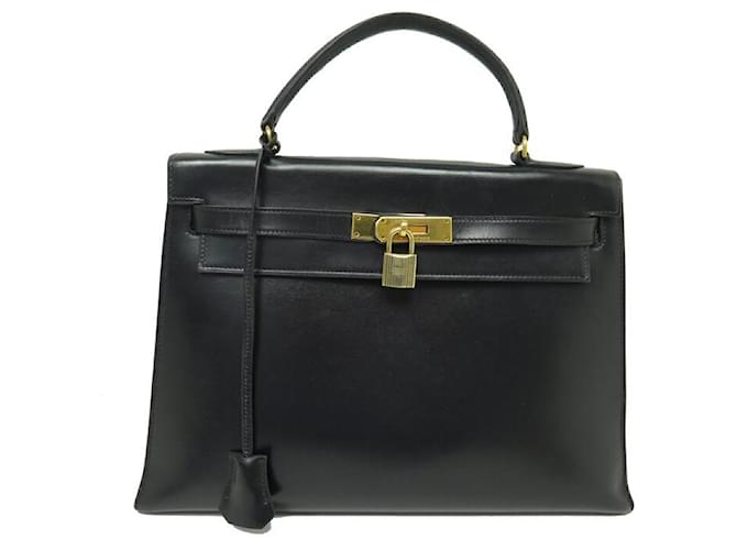 Hermès VINTAGE HERMES KELLY 33 SELLIER BLACK BOX LEATHER HAND BAG  ref.1720861