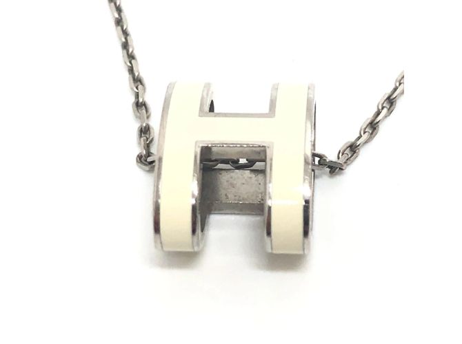 Hermès Pop H Motiv Halskette Weiß Metall