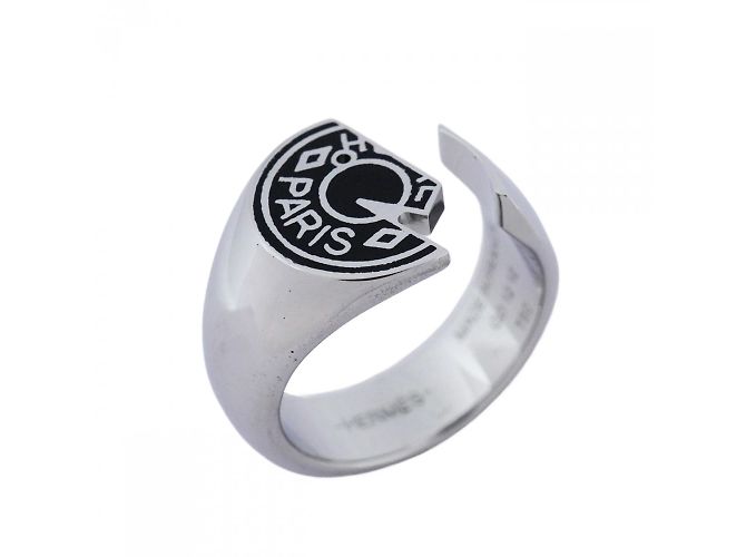 Hermès Hermes Ring Carrousel Metal Silver Black Size 17 Men's Silvery