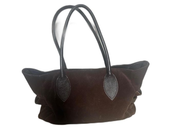 Bolsa Furla de camurça marrom com alças de couro