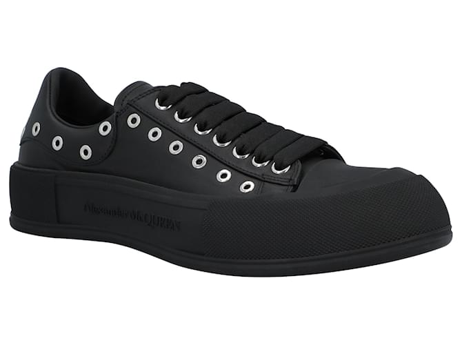 Alexander McQueen Men's Deck Plimsoll in Black/silver Leather Pony-style calfskin  ref.1722985