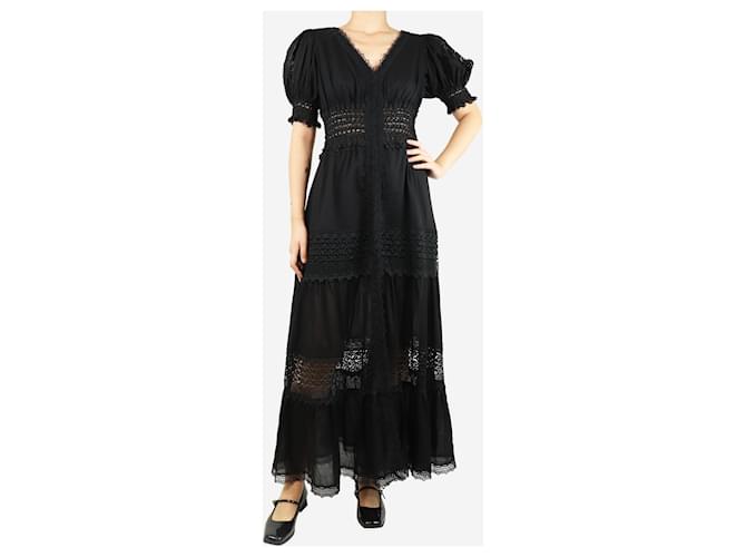 Autre Marque Black lace-trimmed midi dress - size S Cotton  ref.1723163