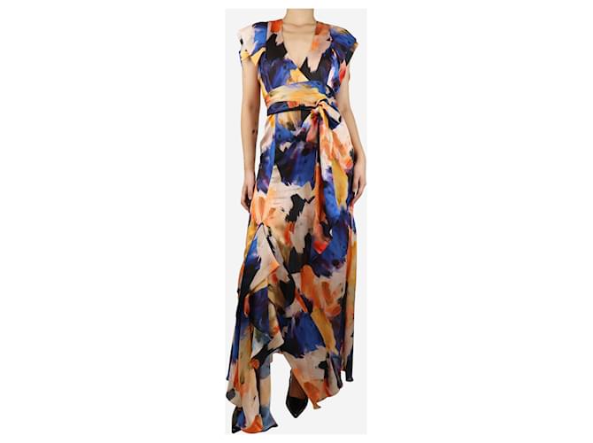 Autre Marque Multi printed V-neckline ruffle maxi dress - size UK 12 Multiple colors Polyester  ref.1723176