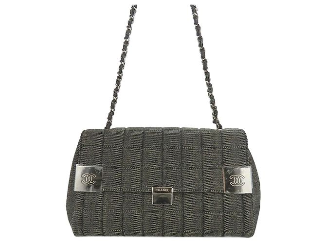 Borsa a spalla in denim blu navy Chanel