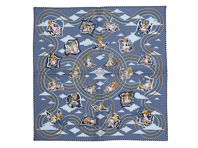 Hermès Écharpe Hermes Carre 45 Gavroche en Bleu Volant Soie  ref.1723735
