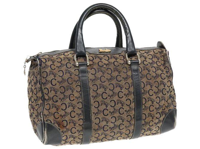 Céline Bolsa Boston em lona Celine C Sulky Navy Ouro Auth 94063 Dourado Azul marinho