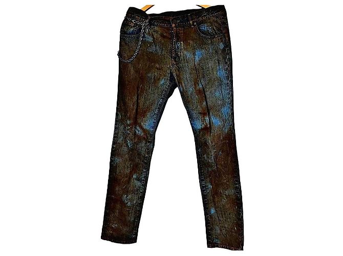 Authentic Vintage Alexander McQueen 05 AW Archive Mudded Denim Chain Jeans Multiple colors
