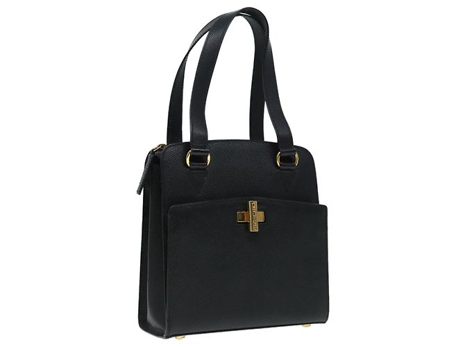 Céline Borsa a mano CELINE in pelle nera e oro Auth 92770 Nero D'oro