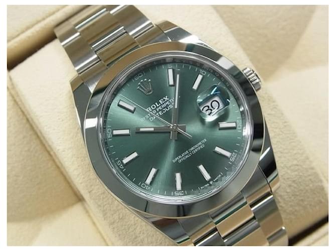 ROLEX Datejust 41 verde menta 126300 Bracciale Oyster Uomo Argento