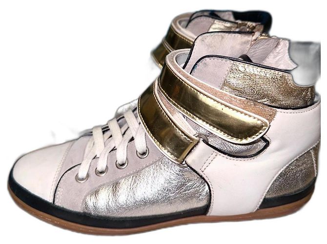 Baskets Maje Bobby cuir blanc argent et doré taille 37 Argenté