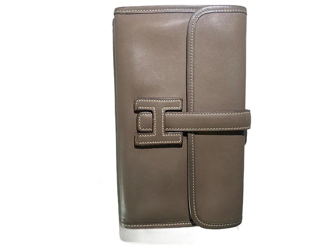 Hermès Jige Wallet Dark Grey Leather