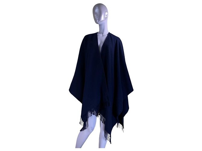 Autre Marque Johnstons Of Elgin Lammwolle Poncho Cape Marineblau