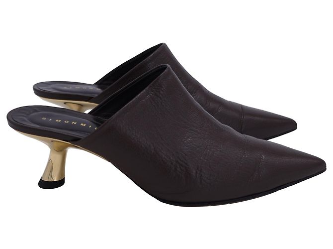 Simon Miller Kicker Low-Heel Mules In Brown Leather Red