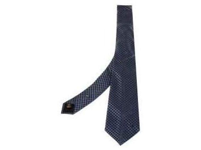 Louis Vuitton Micro Damier Navy Blue Silk Tie