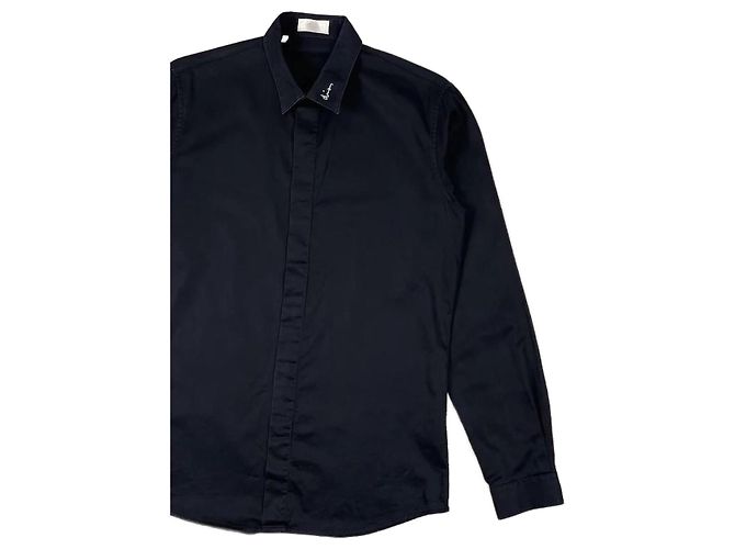 Christian Dior Camisa Dior com bordado Dior em popeline de algodão preto