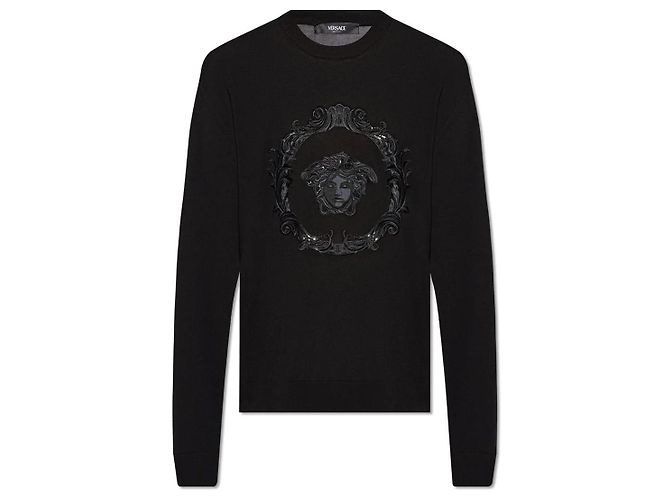 Schwarzer Medusa-Strickpullover von Versace 