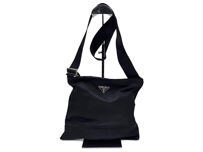 Bolsa transversal de nylon preto e couro Prada Tessuto