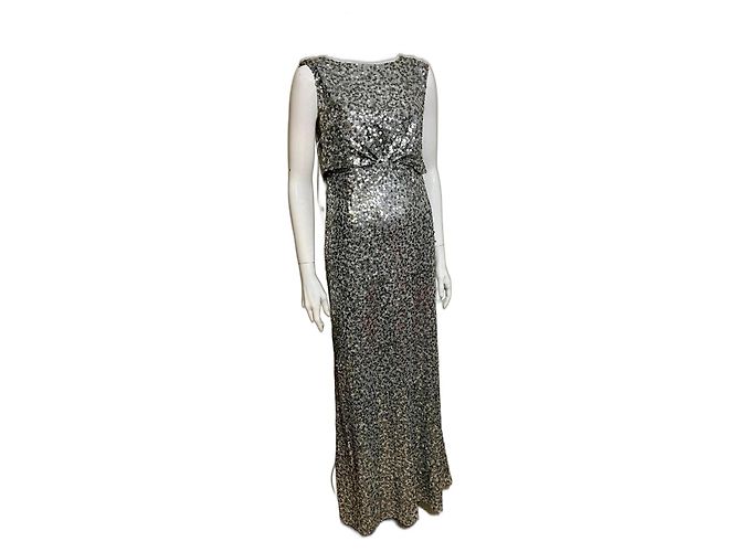 Jenny Packham Silver sequin evening gown "Carrie" Silvery