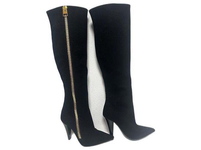 Tom Ford Black Canvas Knee High Boots