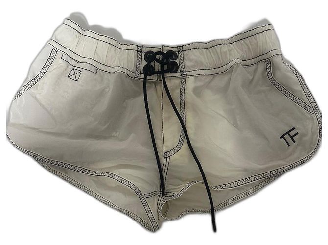 Tom Ford Shorts Weiß Nylon TF Logo Schwarz